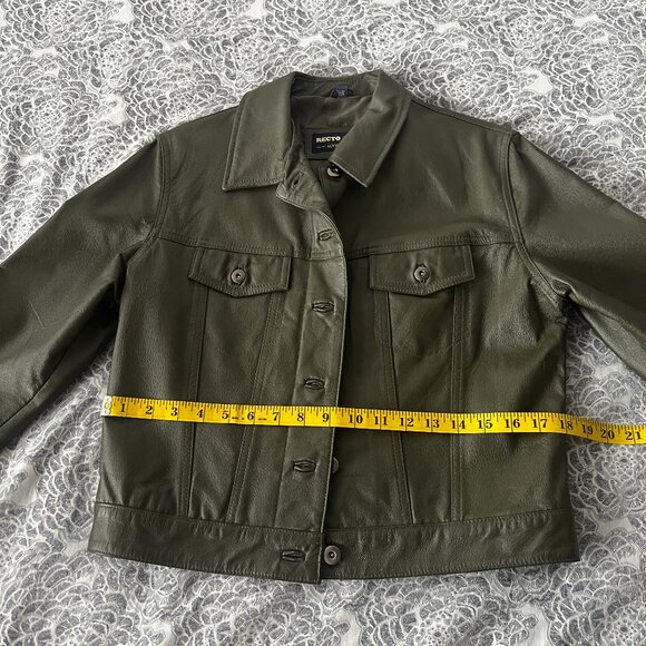 Olive Green Leather Jacket Size Small - Picture 8 of 8